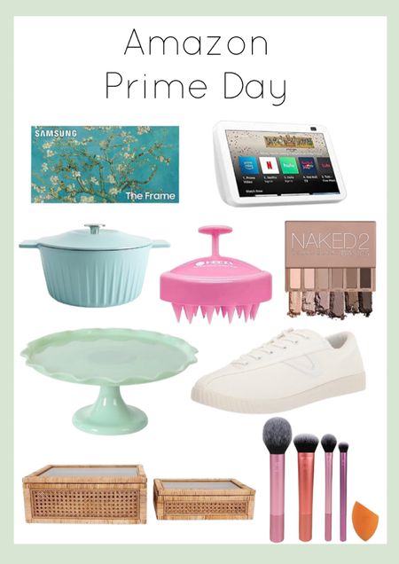 Amazon Prime Day deals. Prime day. Amazon finds. Amazon fashion. Samsung frame tv. Scalloped edge scale stand. White sneakers. Tretorn sneakers sale. Makeup brushes. Martha Stewart pots and pans. Urban decay naked basic eye shadow. Woven rattan display boxes with glass lids. White echo show 8. Iron Dutch oven pot. Scalp massager shampoo brush  
.
.
.
.
… #ltkhome #ltkbeauty #ltkstyletip #ltkunder100 

#LTKsalealert #LTKfamily #LTKxPrimeDay