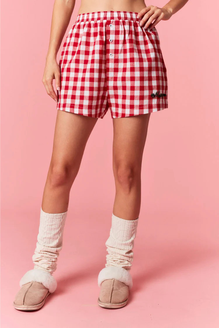 Red and White Checked Merry Pajama Shorts | Confête