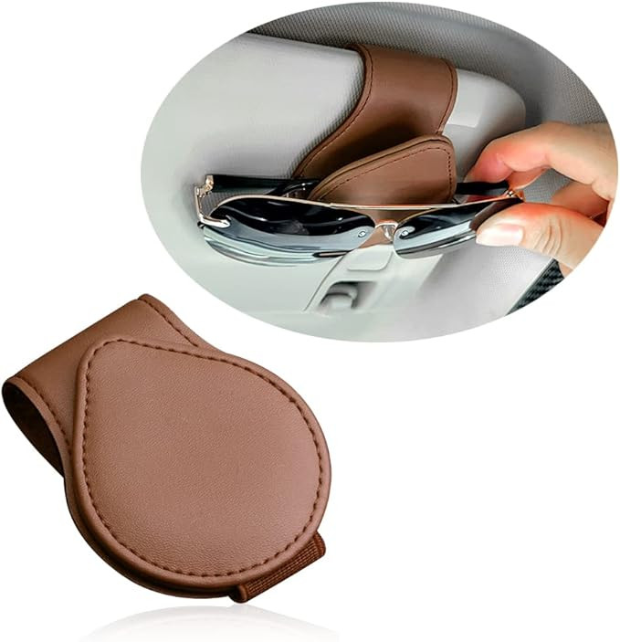 OFBAND Magnetic Sunglass Holder for Visor, PU Leather Car Organizer - Universal Accessory (Brown) | Amazon (US)