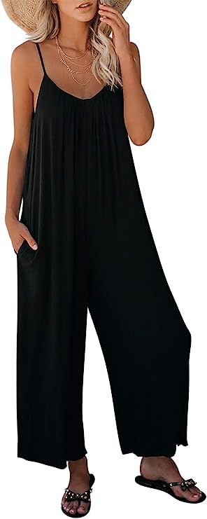 BLENCOT Womens Casual Loose Sleeveless Adjustable Spaghetti Strap Jumpsuits Long Pant Romper Jump... | Amazon (US)