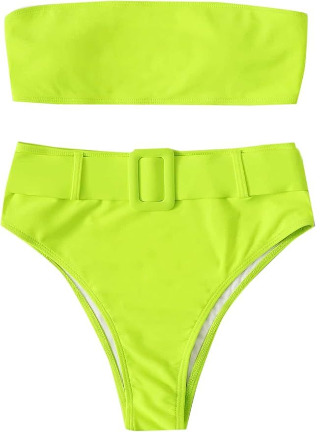 SweatyRocks Women's Sexy Bikini Set High Waist Wrap Padding Bandeau Bathing Swimwear Suit | Amazon (US)