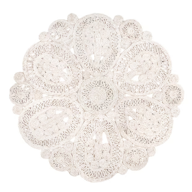 Ivory Braided Floral Blossom Area Rug | Rugs USA