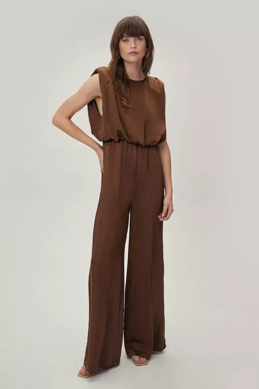 Recycled Shoulder Pad Satin Jumpsuit | Nasty Gal (US)