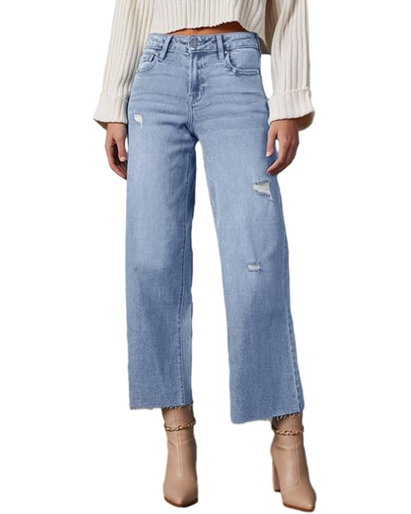 Dokotoo Womens High Waist Baggy Jeans Wide Leg Casual Petite 2025 8 Points Length Stretch Denim P... | Amazon (US)