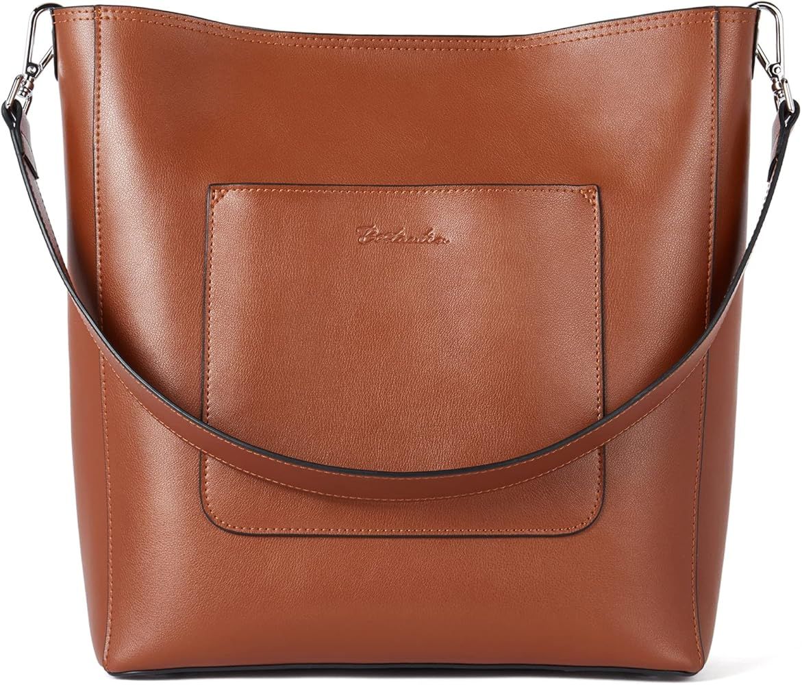 BOSTANTEN Leather Bucket Handbag Designer Hobo Shoulder Bags Tote Purses and Handbags Set with Clutc | Amazon (US)