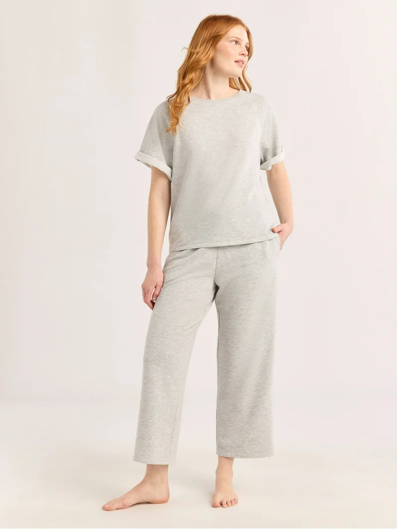 Joyspun Women's French Terry Short Sleeve Top and Capri Pants Set, 2-Piece, Sizes XS-3X - Walmart... | Walmart (US)