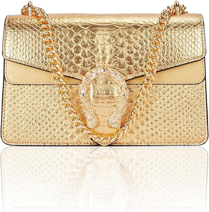 Aiqudou Crossbody Bag and Satchel Purse for Women - Fashion Snake Print Chain Purse Luxury PU Lea... | Amazon (US)