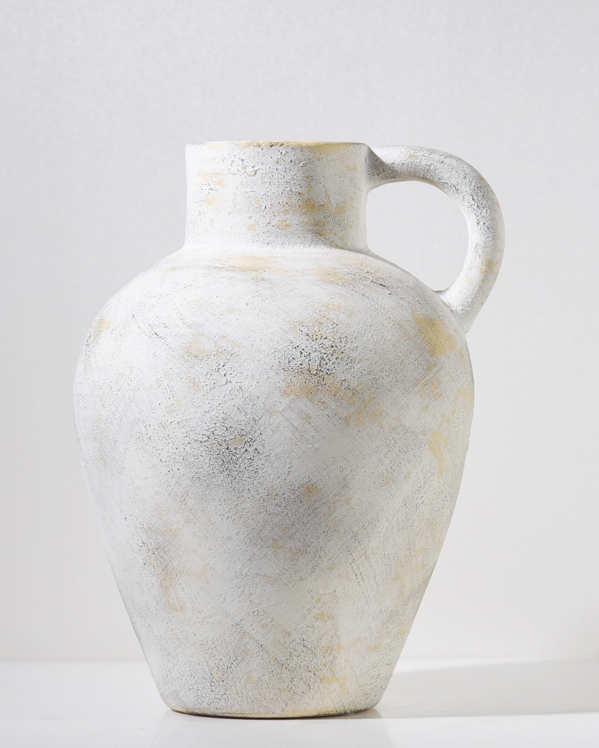 UPWOIGH 12 in Ceramic Farmhouse Vase with 1 Handle, Beige and Yellow Rustic Pottery Jar with Blac... | Amazon (US)