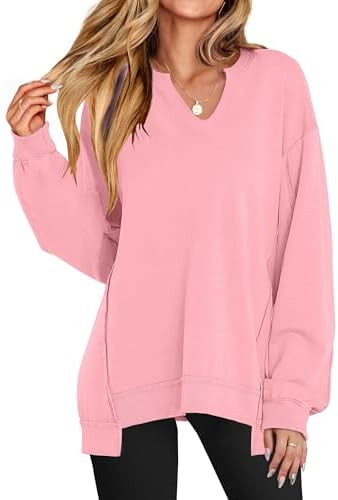 ANRABESS Women's Oversized Sweatshirts Long Sleeve Tunic Shirts V Neck Loose Pullover Tops 2026 S... | Amazon (US)