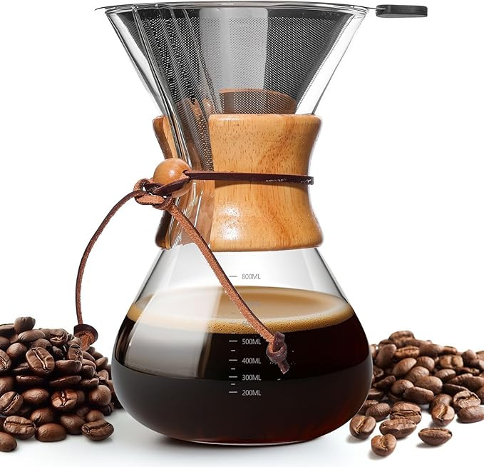 Pour Over Coffee Maker 27 OZ, 8 Cup Borosilicate Glass Drip Coffee Maker with Reusable Stainless ... | Amazon (US)