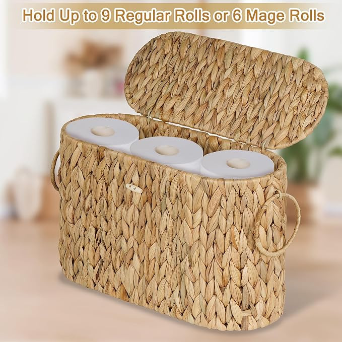 efluky Toilet Paper Storage Basket, Water Hyacinth Slim Toilet Paper Holder with Lid- Holds Up to... | Amazon (US)