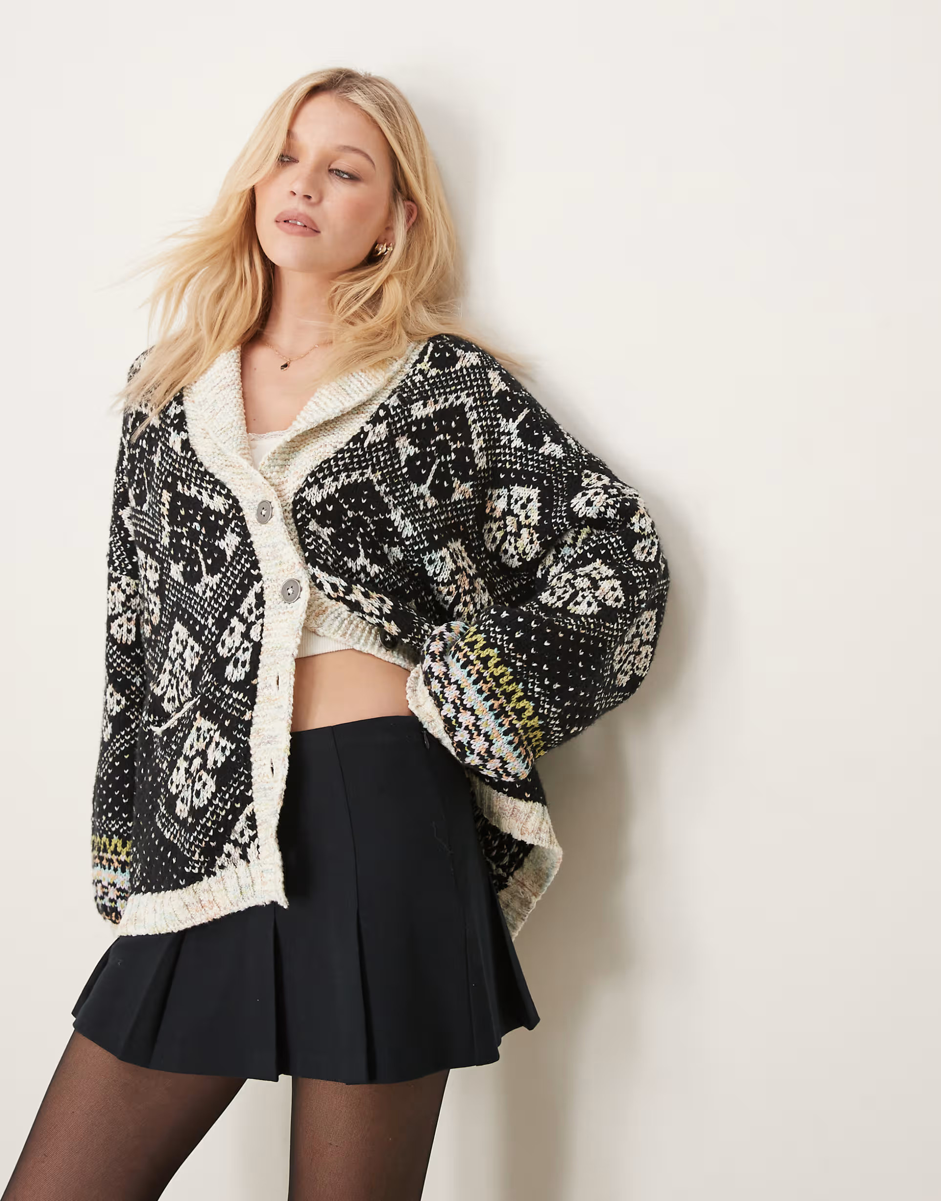 Free People sasha fairisle cardigan in black and cream | ASOS | ASOS (Global)