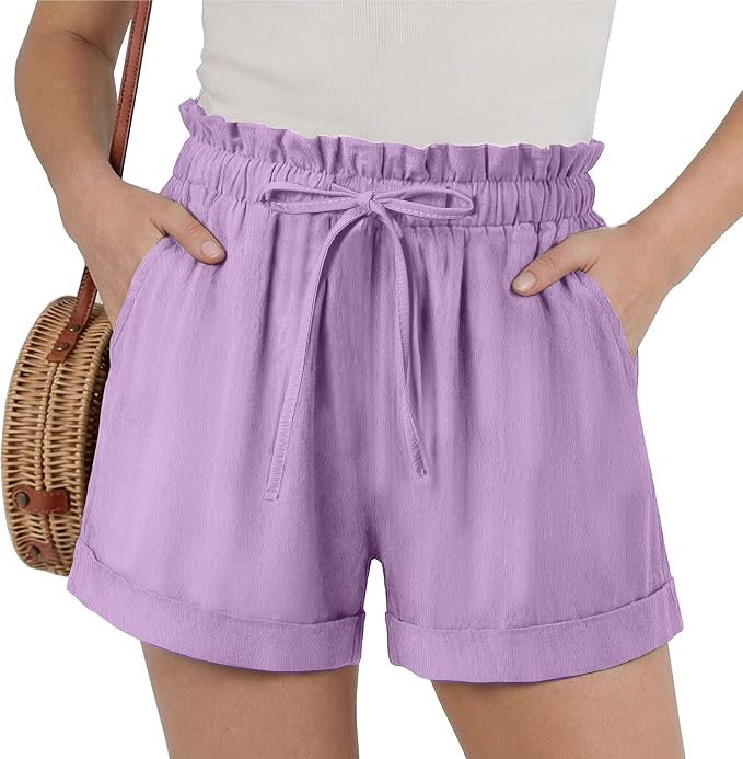 Women's Elastic High Waisted Casual Lounge Shorts with Pockets Drawstring Lightweight Summer Bott... | Amazon (US)