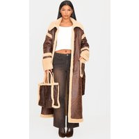 Brown Faux Leather Vintage Look Borg Coat | PrettyLittleThing US