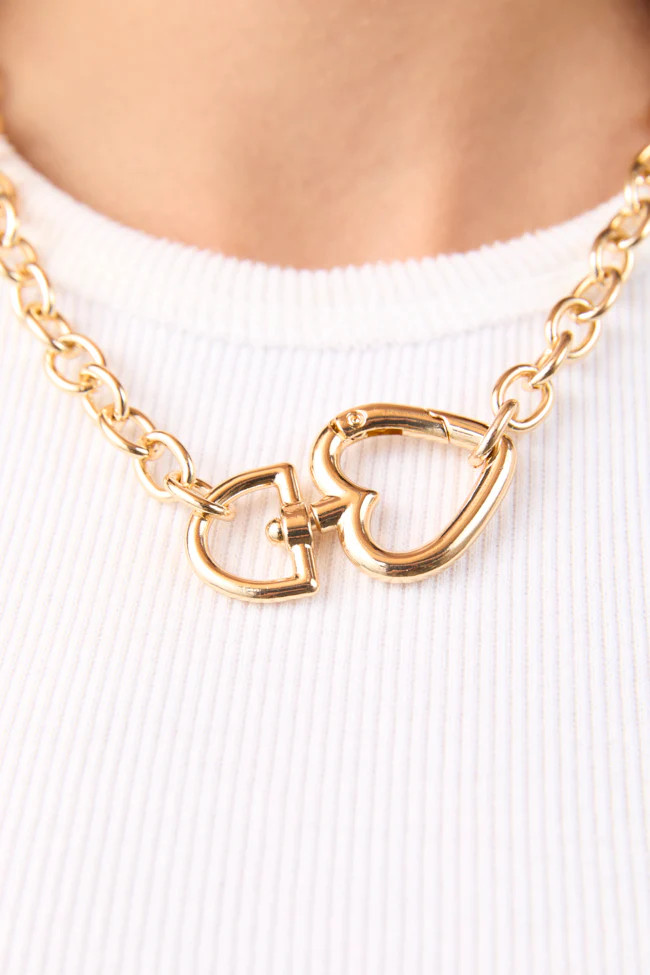 Whitney Gold Heart Bit Necklace | Pink Lily