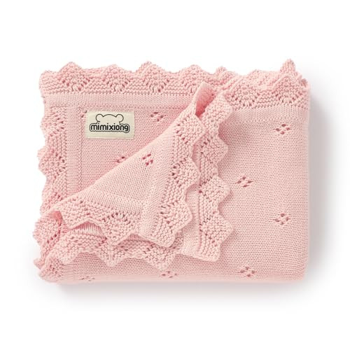mimixiong Cotton Baby Blanket Knitted Crochet Receiving Crib Nursery Swaddling Blankets for Newborn Baby Boy Girl Pastel Pink 30x40 Inch (Pack of 1)… | Amazon (US)