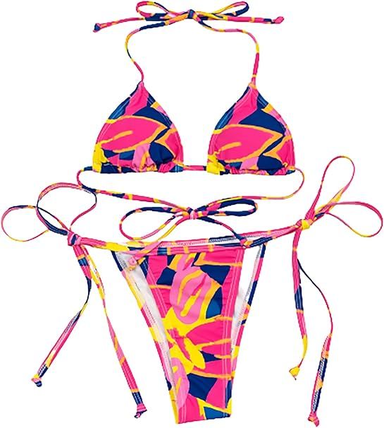 SOLY HUX Women's Floral Print Halter Triangle Tie Side Bikini Set Two Piece Swimsuits | Amazon (US)