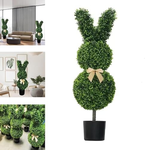 35.4‘’ Rabbit Shaped Topiary Trees, Bunny Topiary Outdoor, 3ft High Artificial Boxwood – Swaying Ears and Yellow Bow Tie – UV-Resistant – Indoor & Outdoor Easter Decor (1PC) | Amazon (US)
