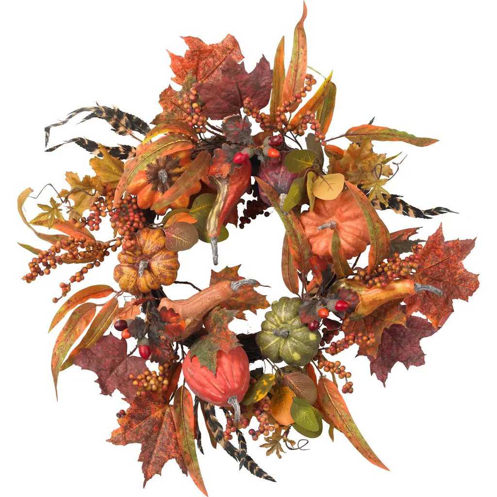NEARLY NATURAL 24-in Pumpkin & Berry Wreath in Autumn at Nordstrom | Nordstrom