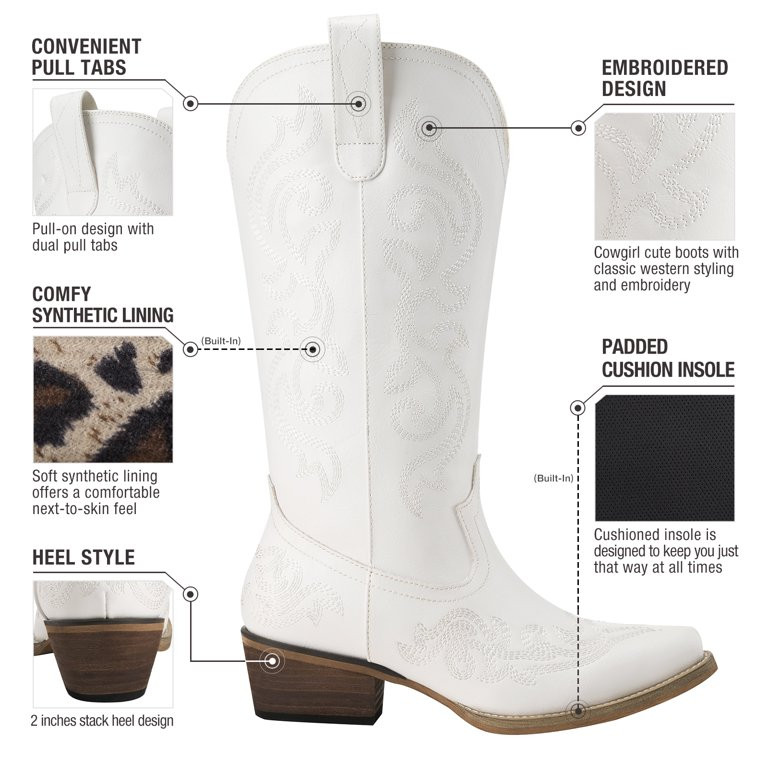 Rollda Cowboy Boots for Women Western Cowgirl Boots with Chunky Heel Ladies Snip Toe Mid-Calf Boo... | Walmart (US)