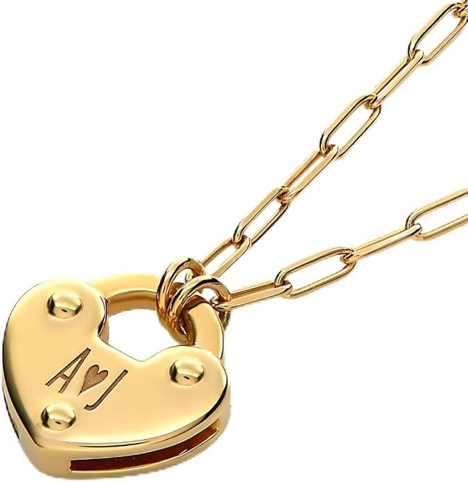 OAK & LUNA - Custom Initial Lock Necklace - Sterling Silver, 18K Gold Plated or 14K Solid Gold - ... | Amazon (US)