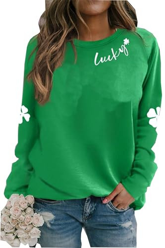 Susongeth St. Patrick's Day Sweatshirt for Women Irish Shamrock Pullover Shirts Tops Raglan Sleeve Lucky Leaf Clover Shirt(Green-4,XL) | Amazon (US)