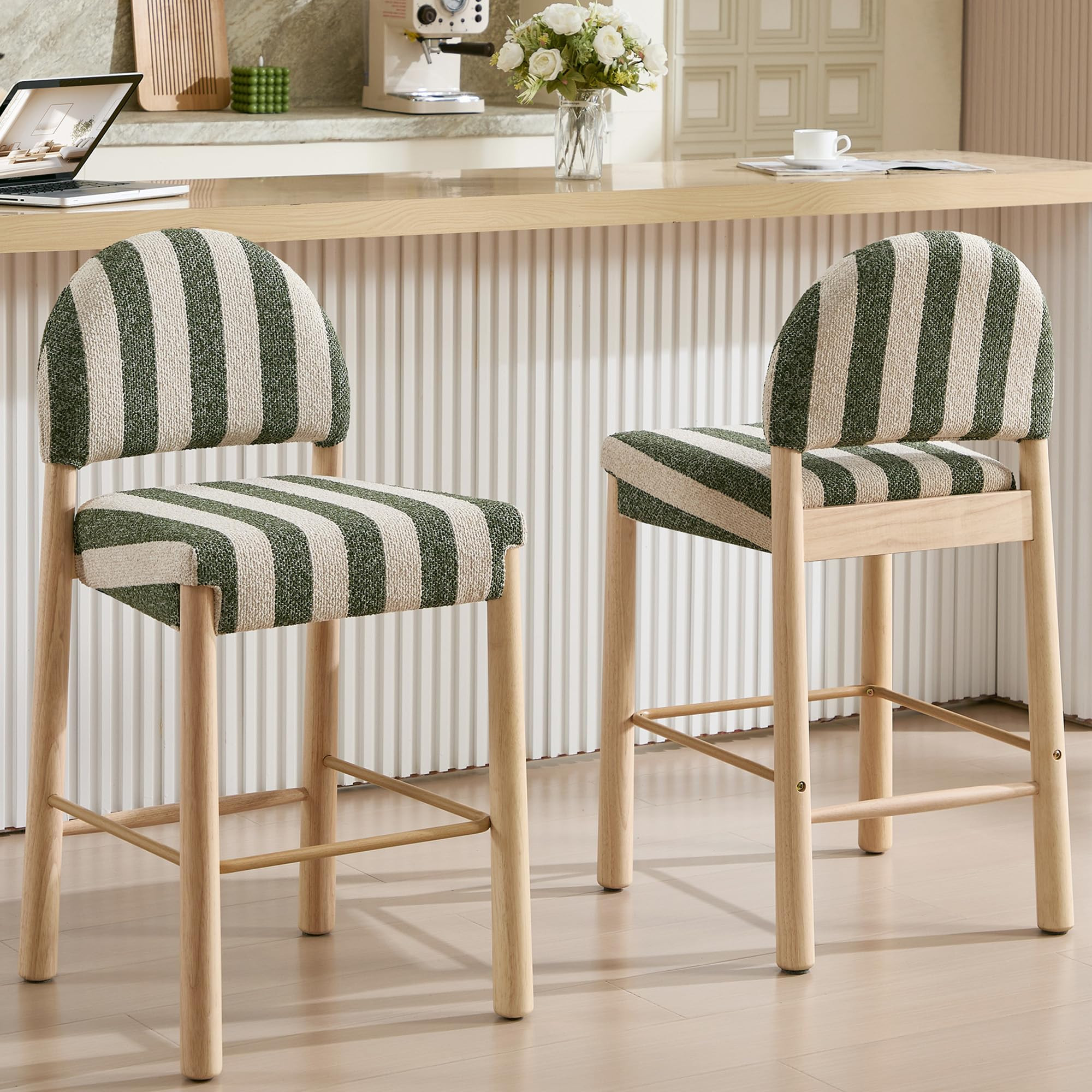 Flouki Farmhouse Counter Stools with Backs, 26" Upholstered Bar Stools Counter Height Set of 2 wi... | Amazon (US)