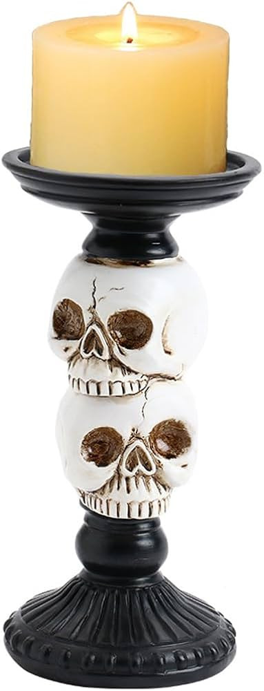 Skull Candlestick Holder for Halloween Decoration, 2 Skulls Skeleton Spooky Decor Pillar Candle H... | Amazon (US)