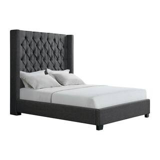 Arden Gray Wood Frame Queen Platform Bed with Tufted Headboard | The Home Depot