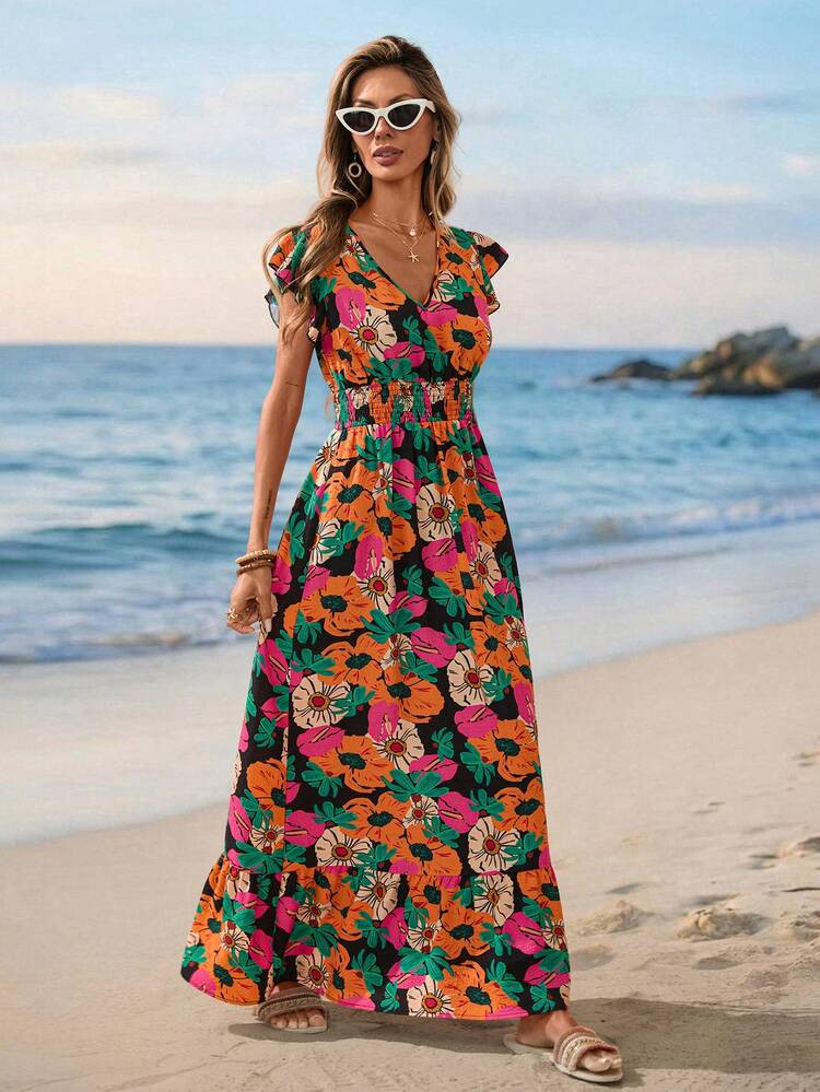 Sylviya Casual Women's Bright Floral Beach Dress For Vacation,Vacation Summer Dress Summer Outfits Beach Dresses For Women, Beach Outfit For Women Vacation Outfits Women Vacation Dresses Casual Dresses For Women, Casual Outfit For Women, Floral Dresses For Women Cruise Outfit For Women Sun Dresses For Women Hawaii Outfits Women Vacation Outfits Women Tropical Flowy Dresses For Women | SHEIN