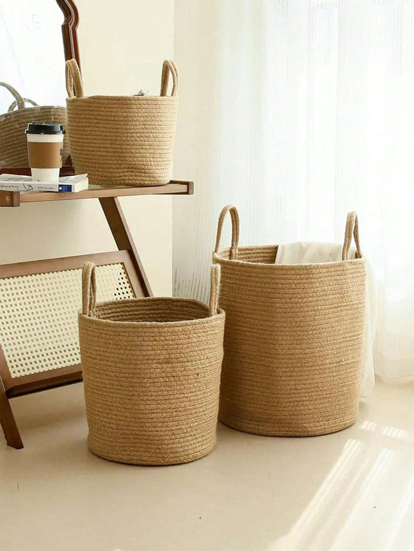 1pc Linen Material Camel Dirty Clothes Basket, S/M/L Size Option, Handmade Woven Storage Basket, ... | SHEIN