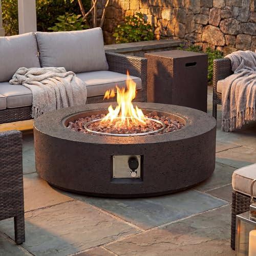 COSIEST 42 inch Outdoor Propane Fire Pit Coffee Table w Concrete Round Base Patio Heater, Certified, 50,000 BTU Stainless Steel Burner, Free Lava Rocks, Rain Cover, Tank Cover | Amazon (US)