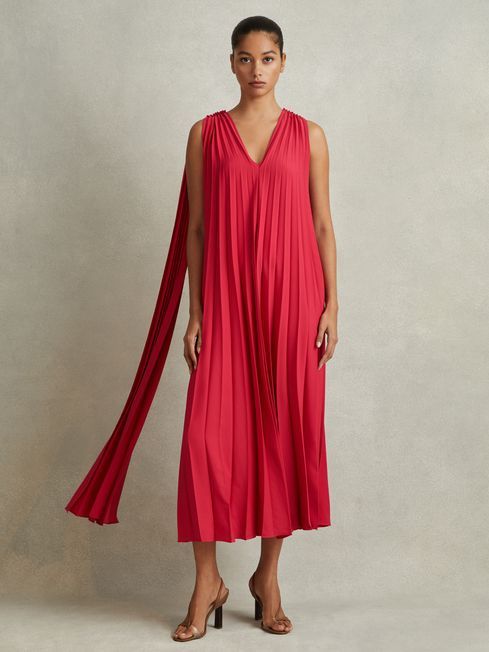 Pleated Cape Sleeve Midi Dress | Reiss UK