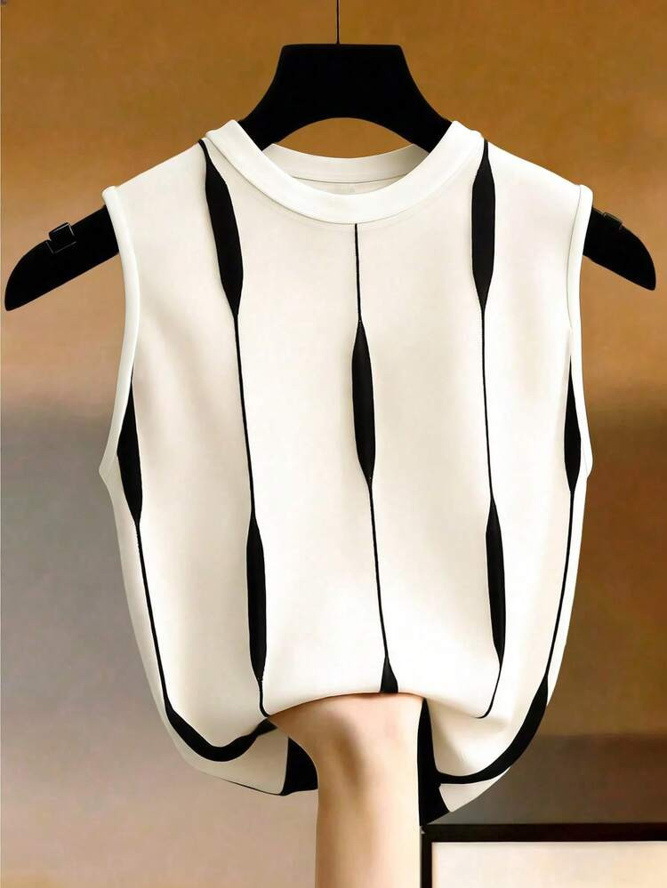 EMERY ROSE Plus Size Contrast Stripe Sleeveless Tank Top For Women | SHEIN