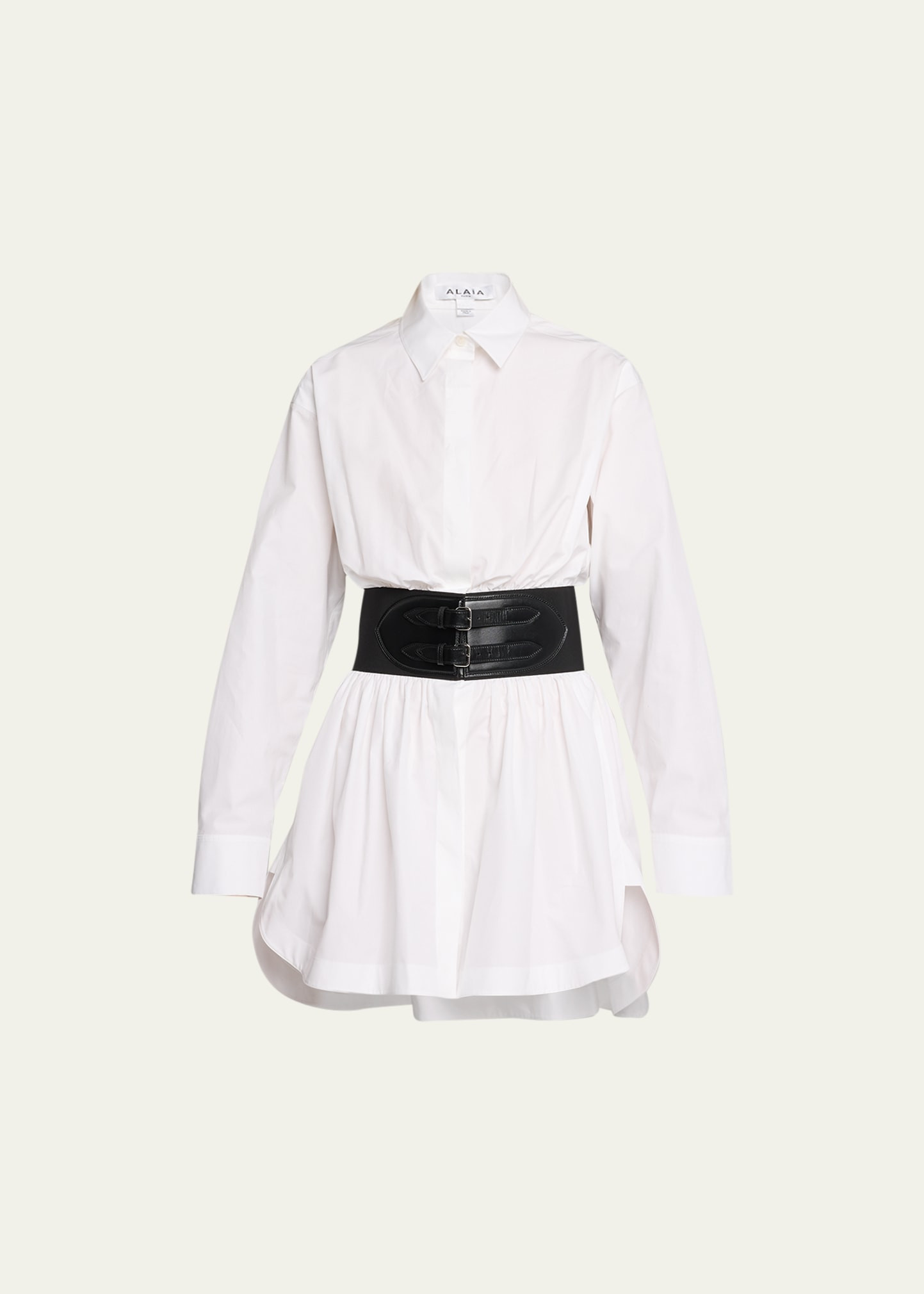 ALAIA Button-Front Mini Shirtdress with Corset Belt | Bergdorf Goodman
