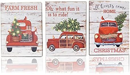 Mr. O’s Factory canvas wall art LED lights with timer, Christmas red truck farmhouse for hom... | Amazon (US)