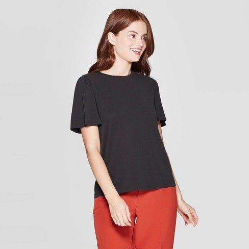 Women's Flutter Short Sleeve Crewneck Sandwash T-Shirt - A New Day™ | Target