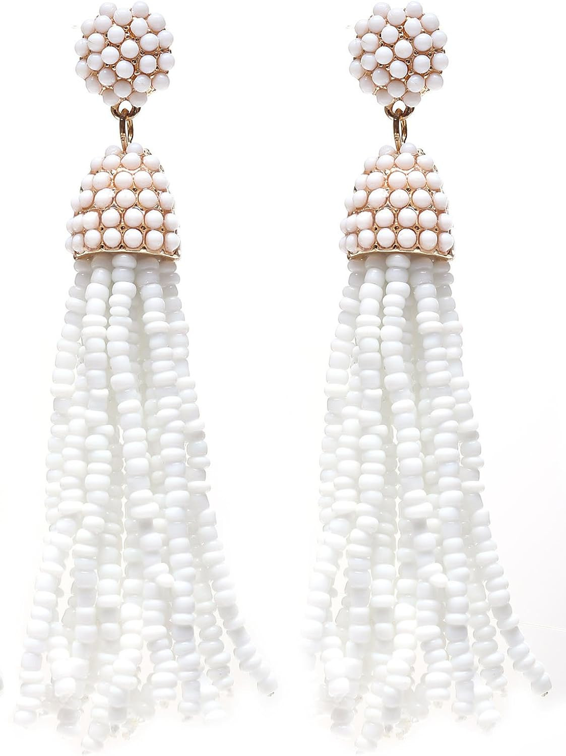 NLCAC Women's Beaded tassel earrings Long Fringe Drop Earrings Dangle 6 Colors | Amazon (US)