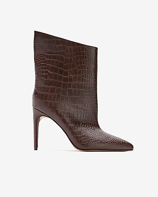 Snakeskin Textured Asymmetrical Booties | Express