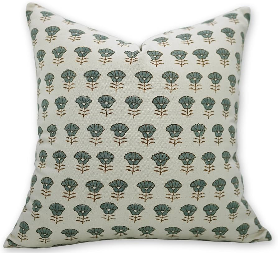 Block Print Duck Canvas 20X20 Throw Pillowcase Cushion Cover with Zipper for Sofa, Couch and Bed, Fall Decoration, Farmhouse, Outdoor, Living Room, Home Décor, Heera Moti, Light Grey | Amazon (US)