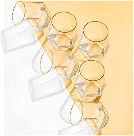 Diamond Wine Glass Set of 6, Modern Stemless Golden Edge Glass Cups Drinking Glassware for Serving P | Amazon (US)