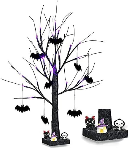 EAMBRITE Halloween Tree, 2FT Black Spooky Tree with 24 LED Purple Lights and 8 Bats, Battery Oper... | Amazon (US)