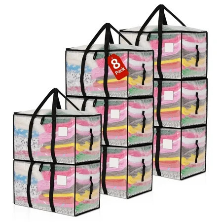 TIJITY 8 Pack Moving Bags Heavy Duty Extra Large, Waterproof Storage Totes, Alternative for Moving Boxes & Moving Supplies, Clear Moving Totes with Zipper, Reinforced Handles & Tag Pocket | Walmart (US)