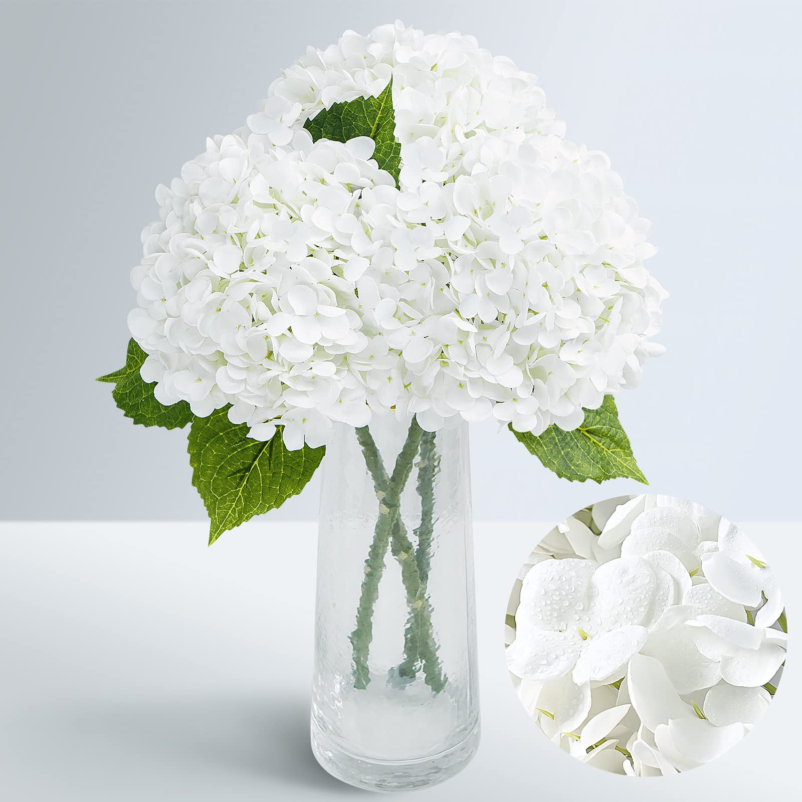 Waipfaru 21" Real Touch White Hydrangea Artificial Flowers with Long Stem & Leaves, Full Latex Fa... | Amazon (US)