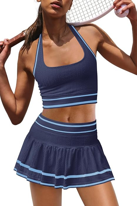 Panadila Women 2 Piece Tennis Skirt Sets Workout Set Halter Sports Bra and Golf Skort Athletic Ou... | Amazon (US)