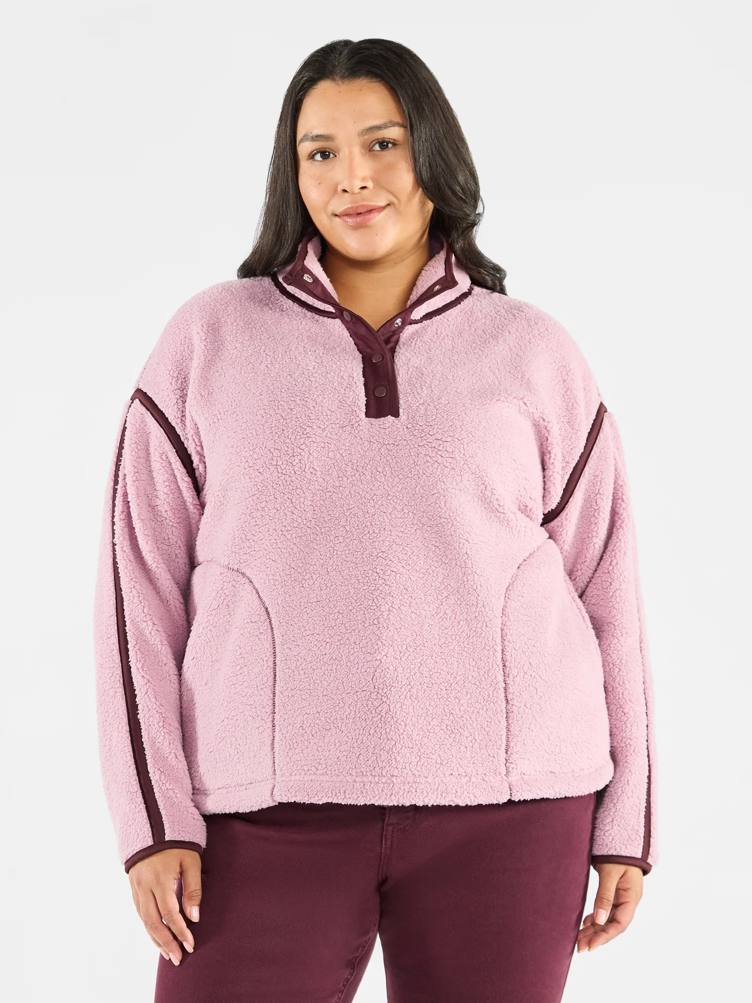 Terra & Sky Women's Plus Size Faux Shearling Quarter Snap Pullover, Sizes 0X-4X | Walmart (US)
