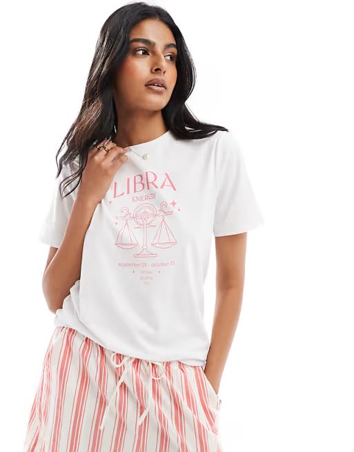 Pieces zodiac t-shirt with ""Libra"" print in white | ASOS | ASOS (Global)