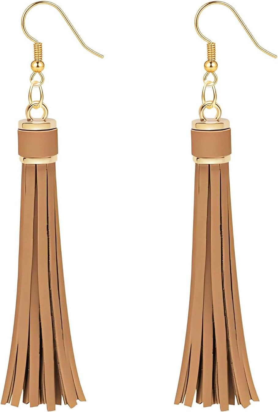 MALOYANVE Leather Layered Tassel Earrings Minimalist Boho Handmade Lightweight Genuine Leather Fringe Dangle Earrings Fashion Jewelry for Women | Amazon (US)