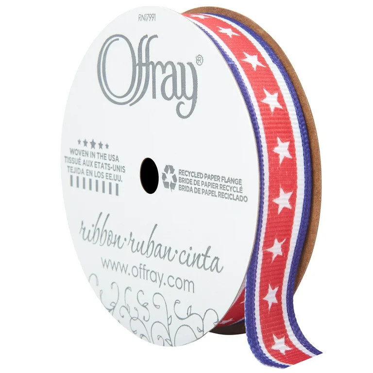 Offray Ribbon, Red, White, Blue 5/8 inch Patriotic Star Grosgrain Ribbon for Sewing, Crafts, and ... | Walmart (US)