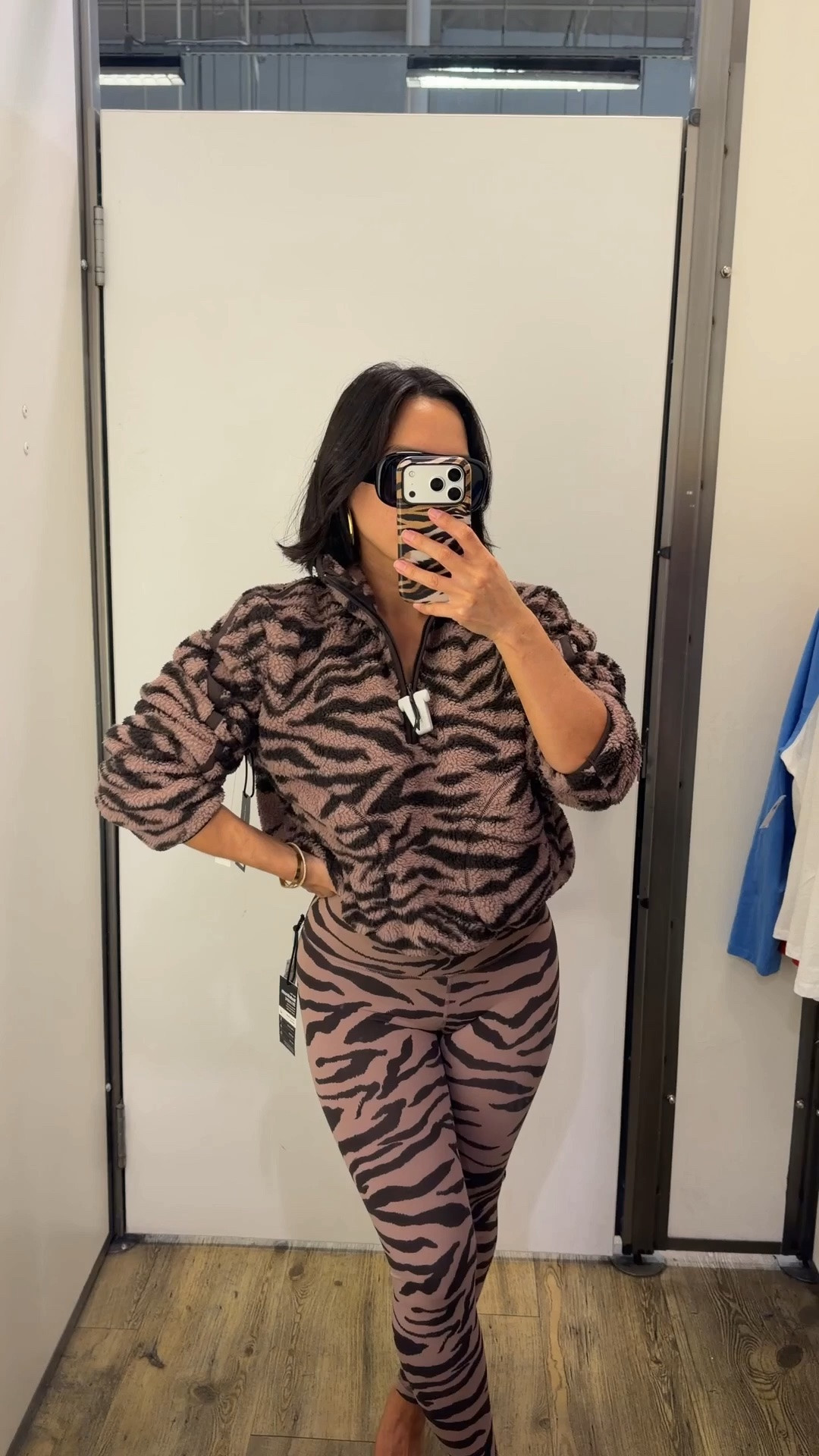 Matching zebra print fleece and leggings set